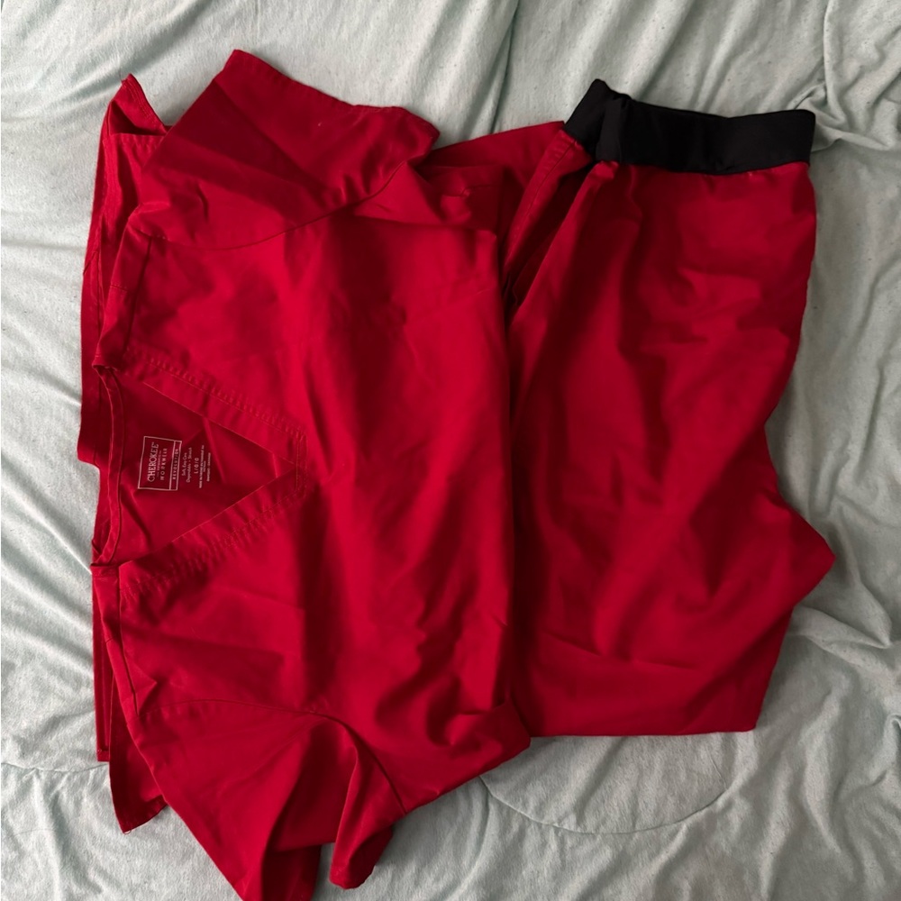 Red Scrub Set with Black Waistband